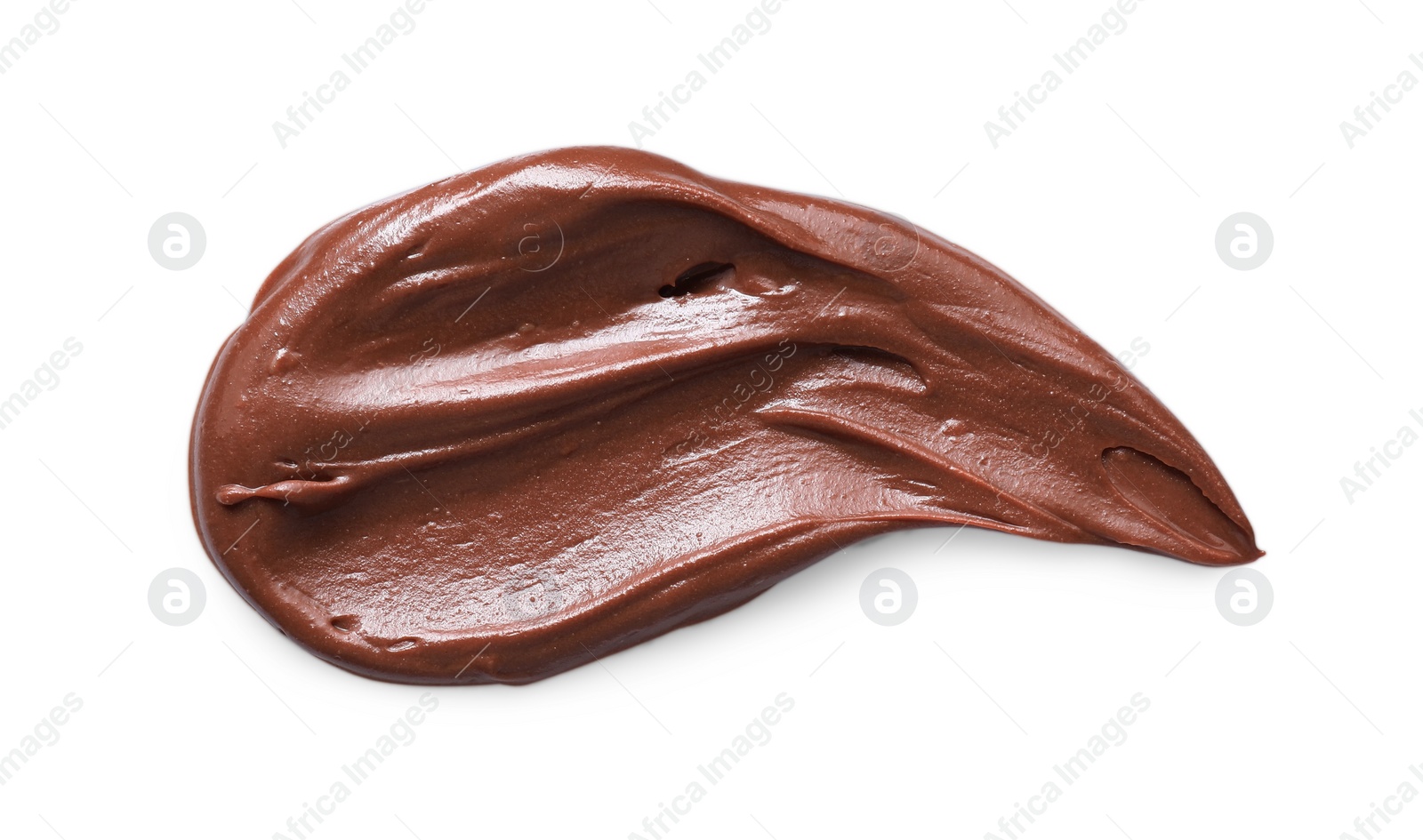 Photo of Smear of tasty chocolate paste on white background, top view