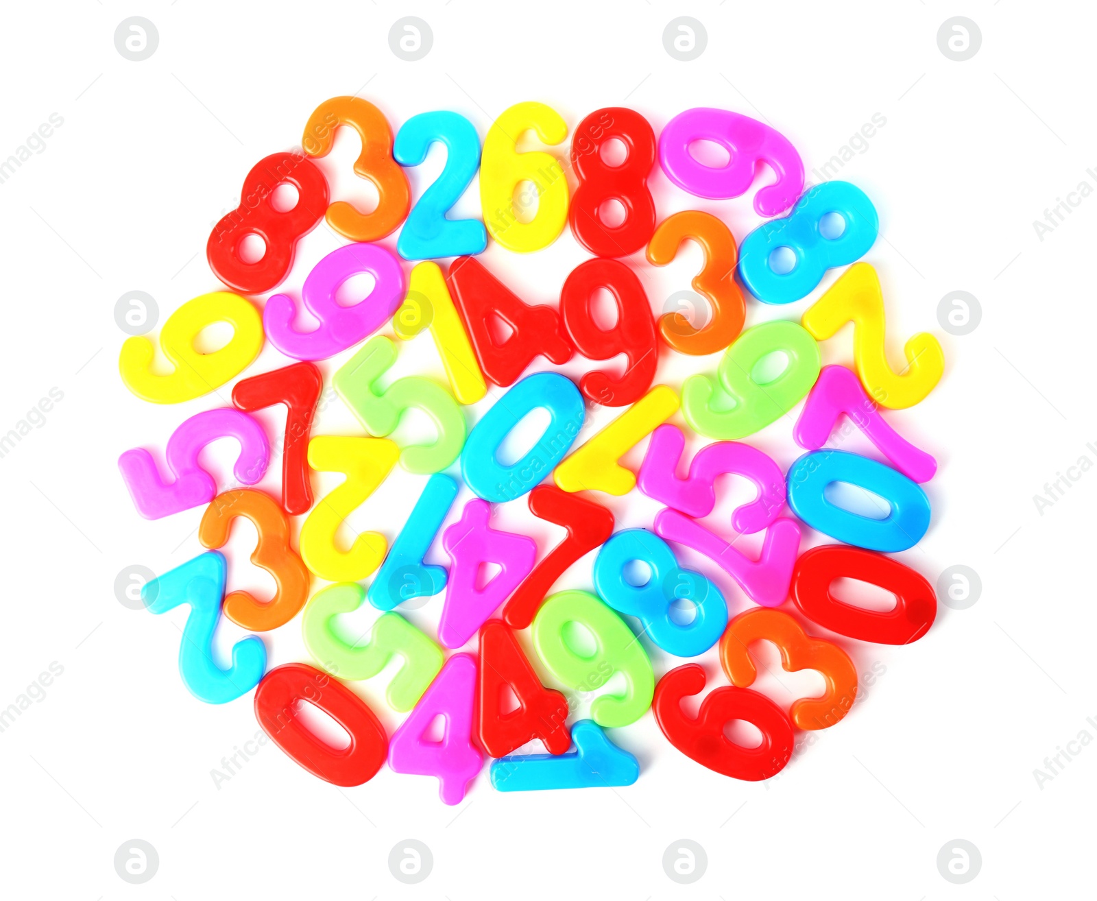 Photo of Colorful numbers on white background, top view