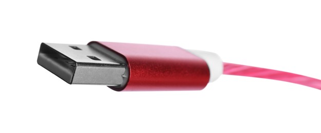 Photo of Type A connector of red USB cable isolated on white