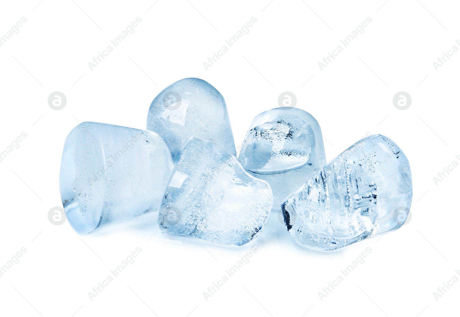 Photo of Ice cubes on white background. Frozen liquid