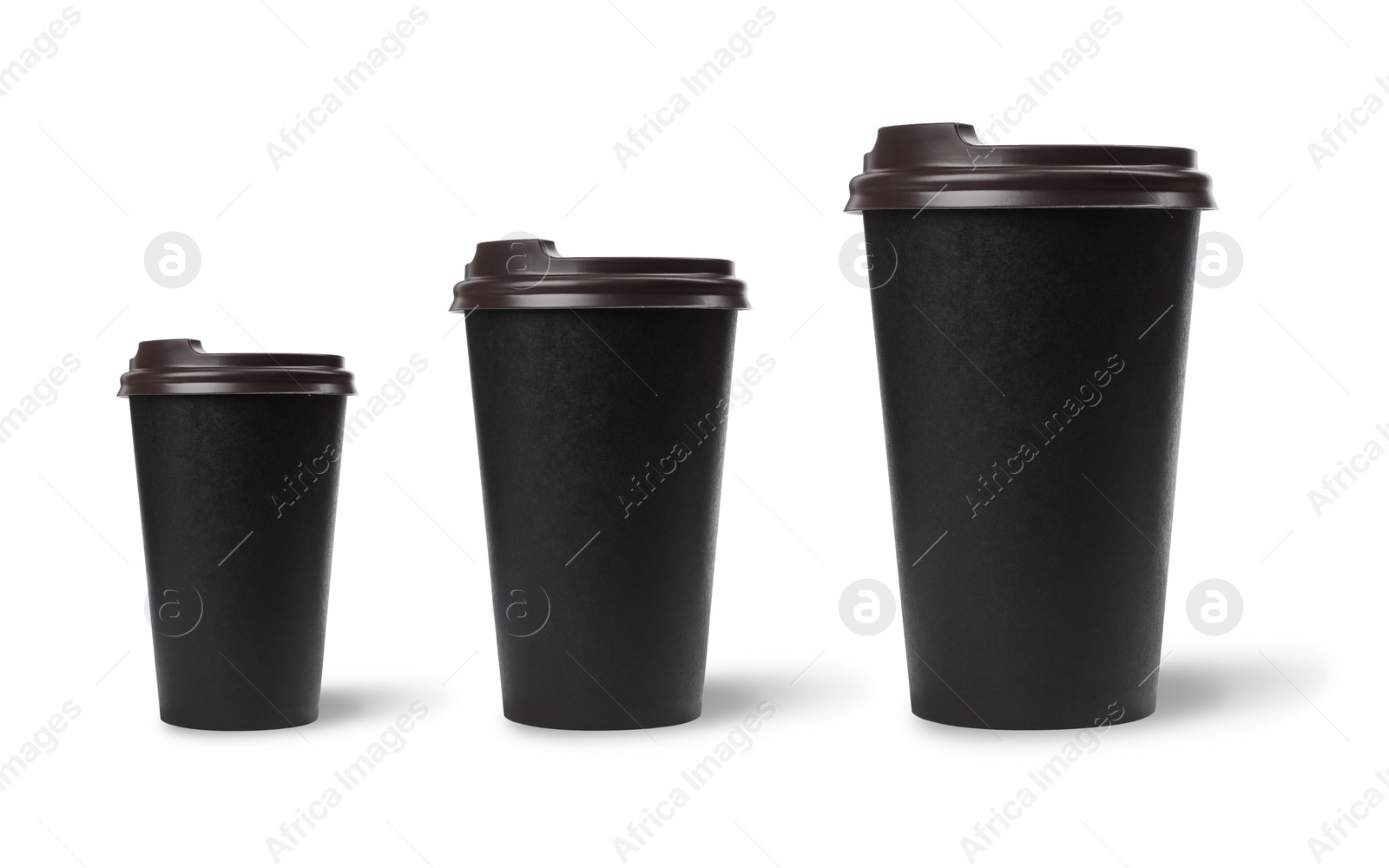 Image of Set with different takeaway coffee cups on white background