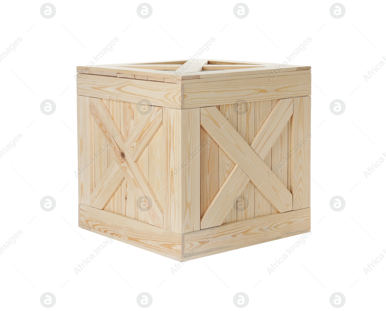 Photo of Closed new wooden crate isolated on white