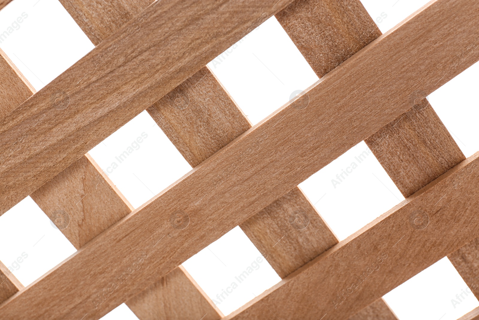 Photo of Crossed wooden planks on white background, closeup