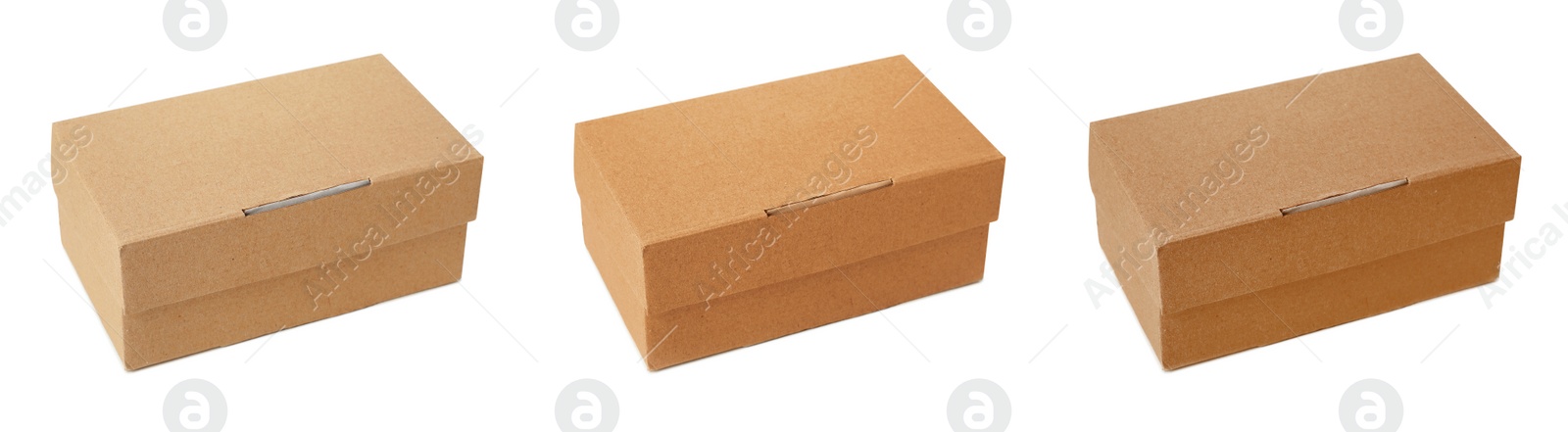 Image of Set of cardboard boxes on white background. Banner design