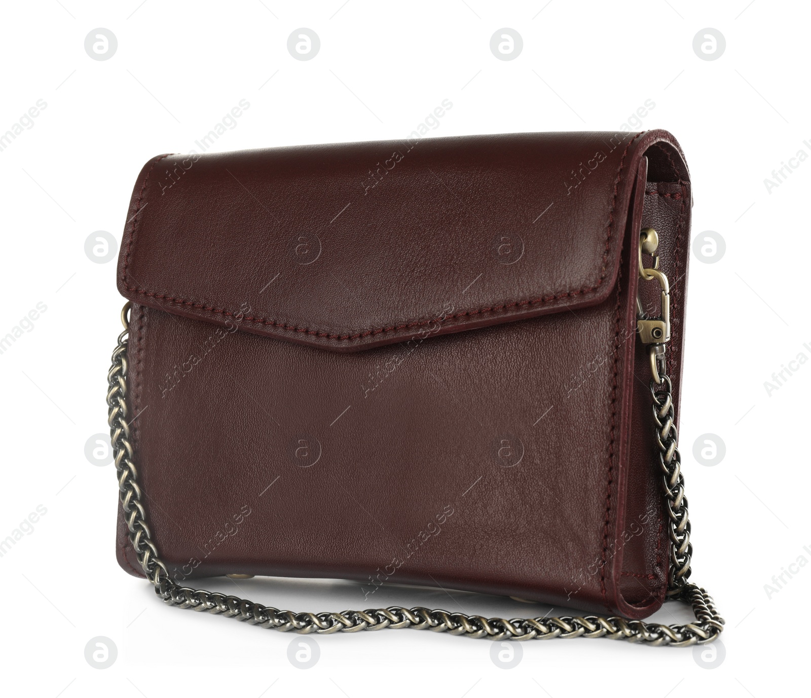 Photo of Brown women's leather flap bag isolated on white