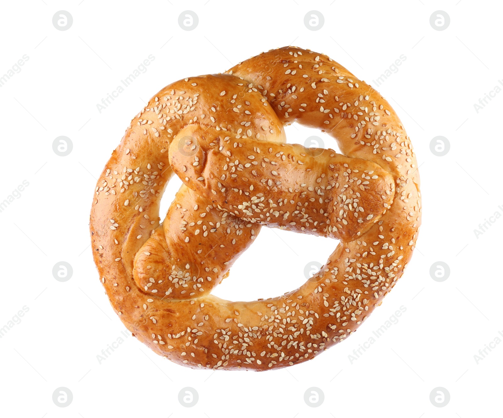 Photo of Tasty freshly baked pretzel isolated on white