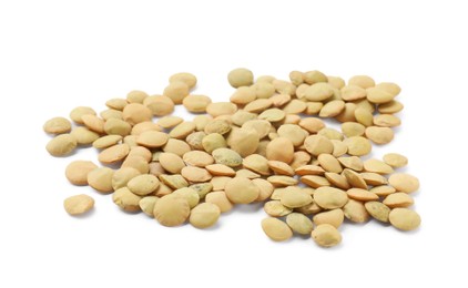 Photo of Pile of raw lentils isolated on white