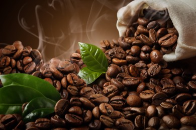 Image of Pile of roasted coffee beans, closeup view 