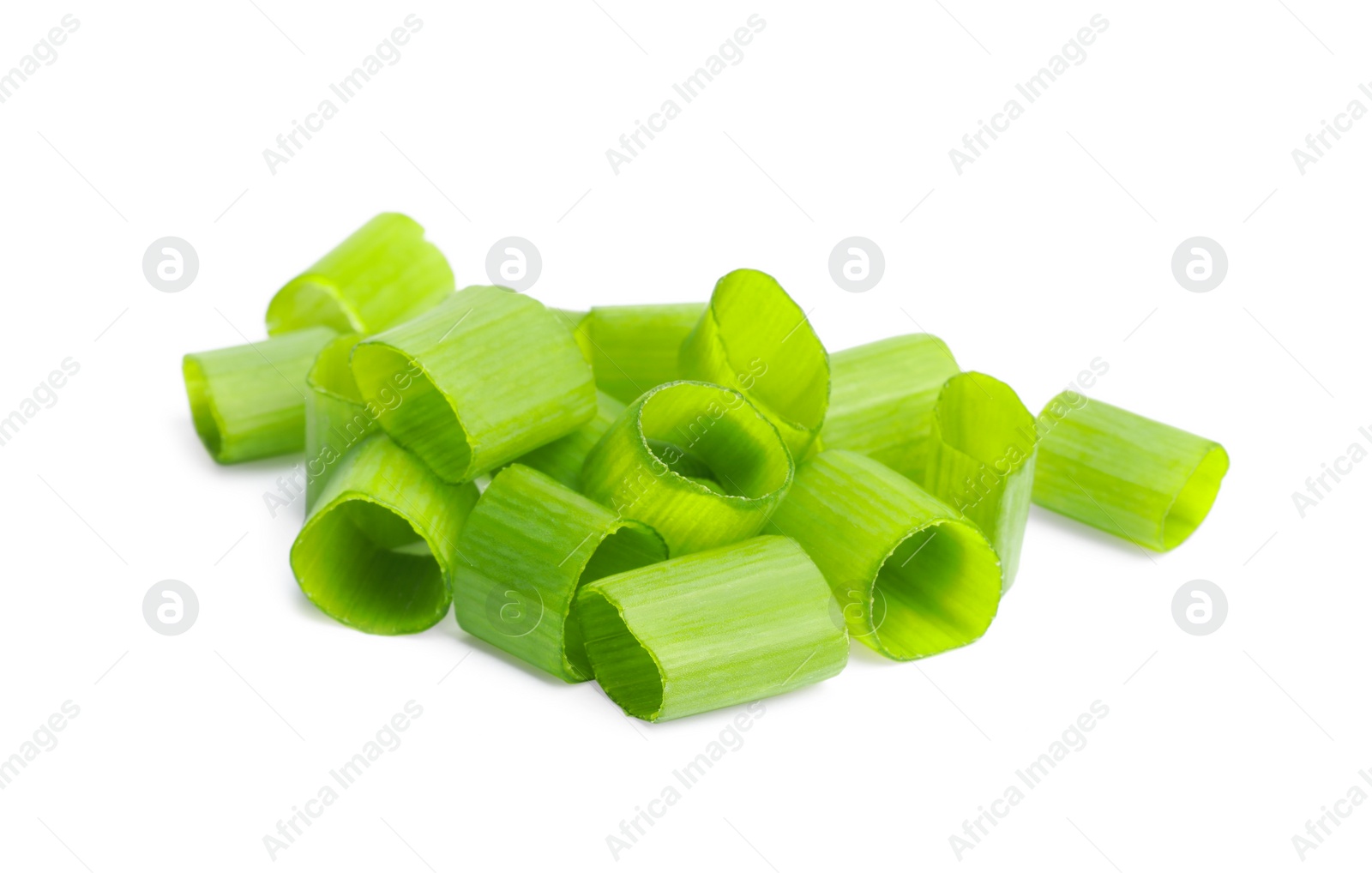 Photo of Pile of fresh green onion on white background