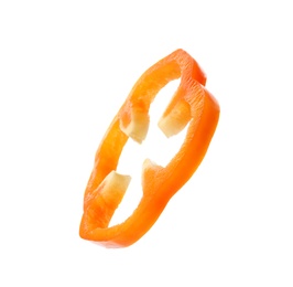 Photo of Slice of ripe bell pepper on white background