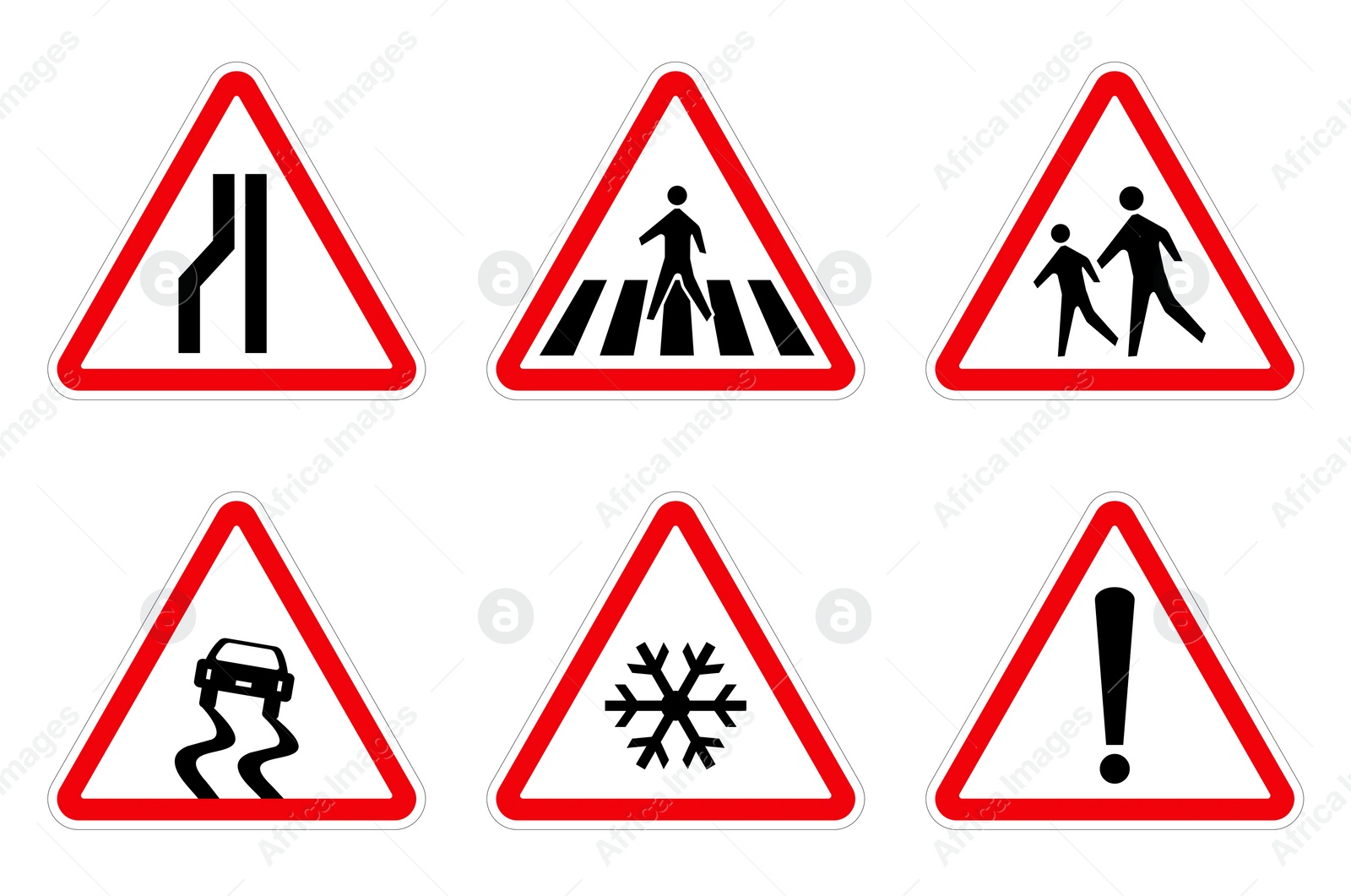 Image of Set with different traffic signs on white background. Illustration