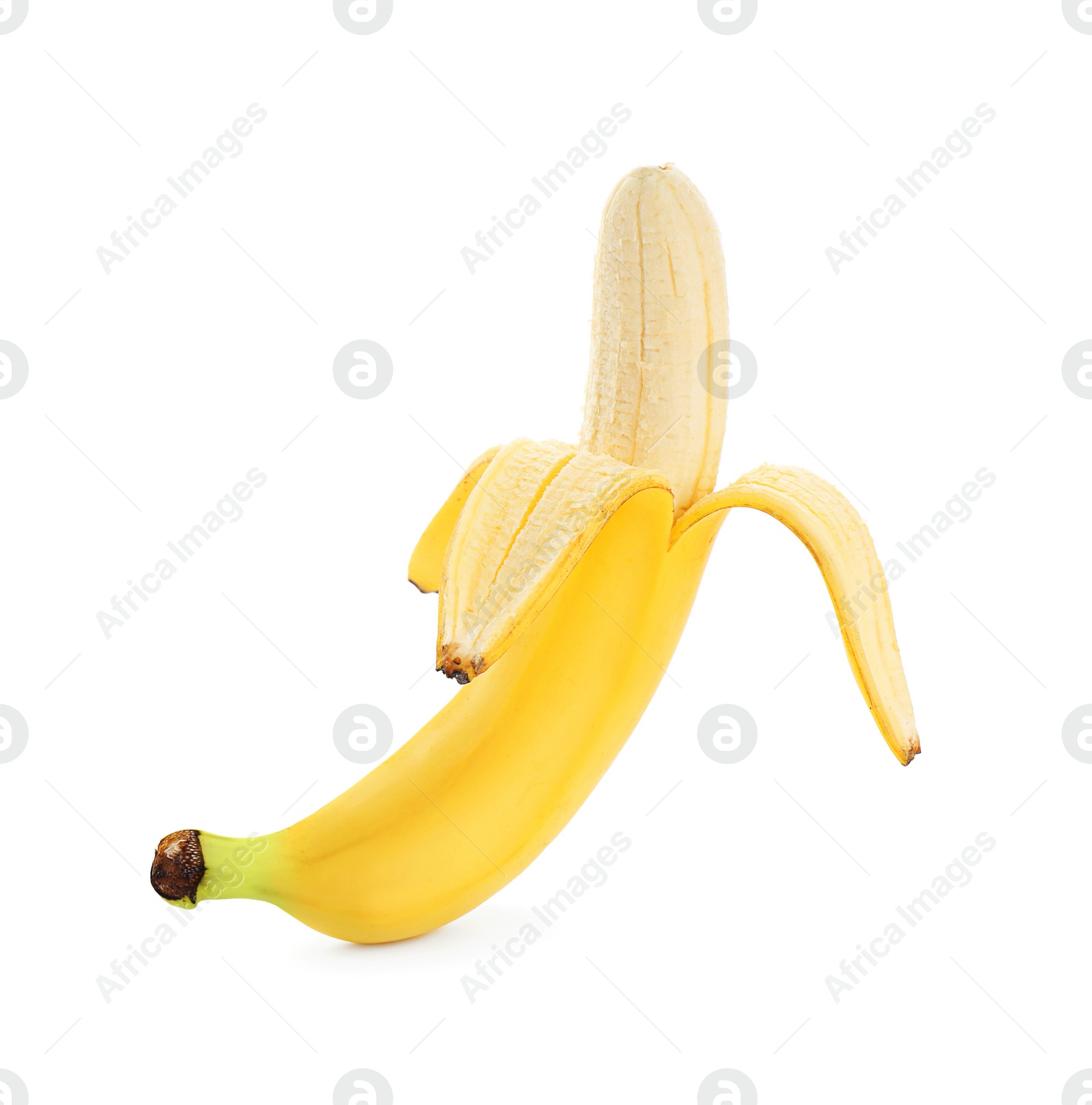 Image of Peeled delicious ripe banana isolated on white