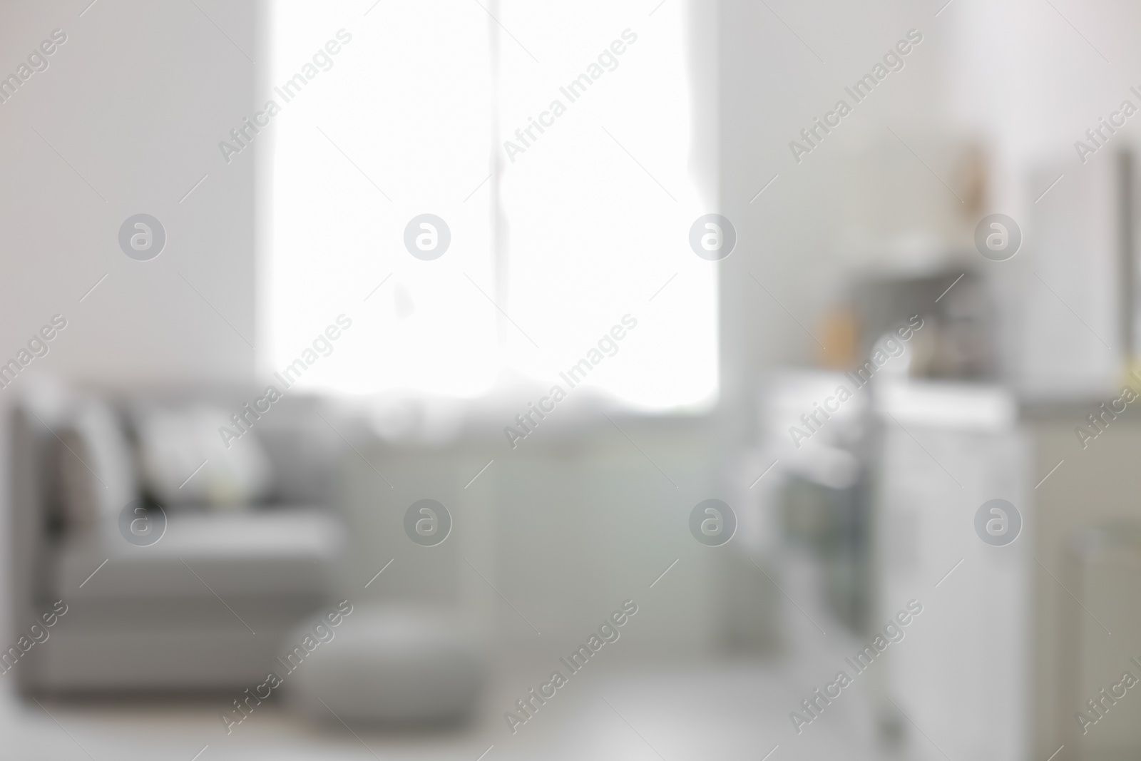 Photo of Blurred view of kitchen interior setting. Idea for home design