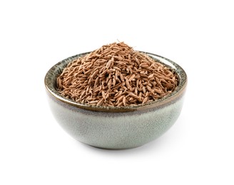 Bowl of aromatic caraway (Persian cumin) seeds isolated on white