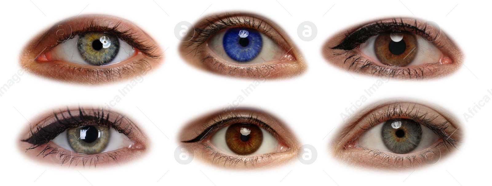 Image of Collage with photos of beautiful eyes on white background. Banner design