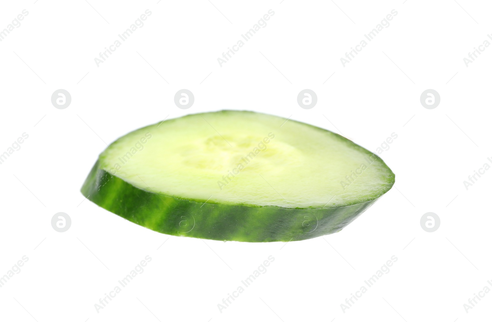 Photo of Cut fresh green cucumber on white background