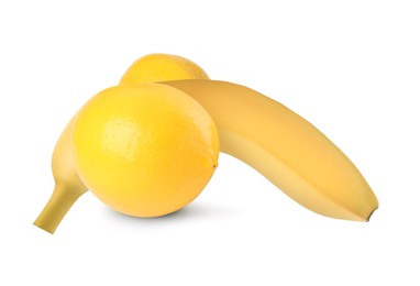 Image of Banana and lemons symbolizing male sexual organs on white background. Potency problem