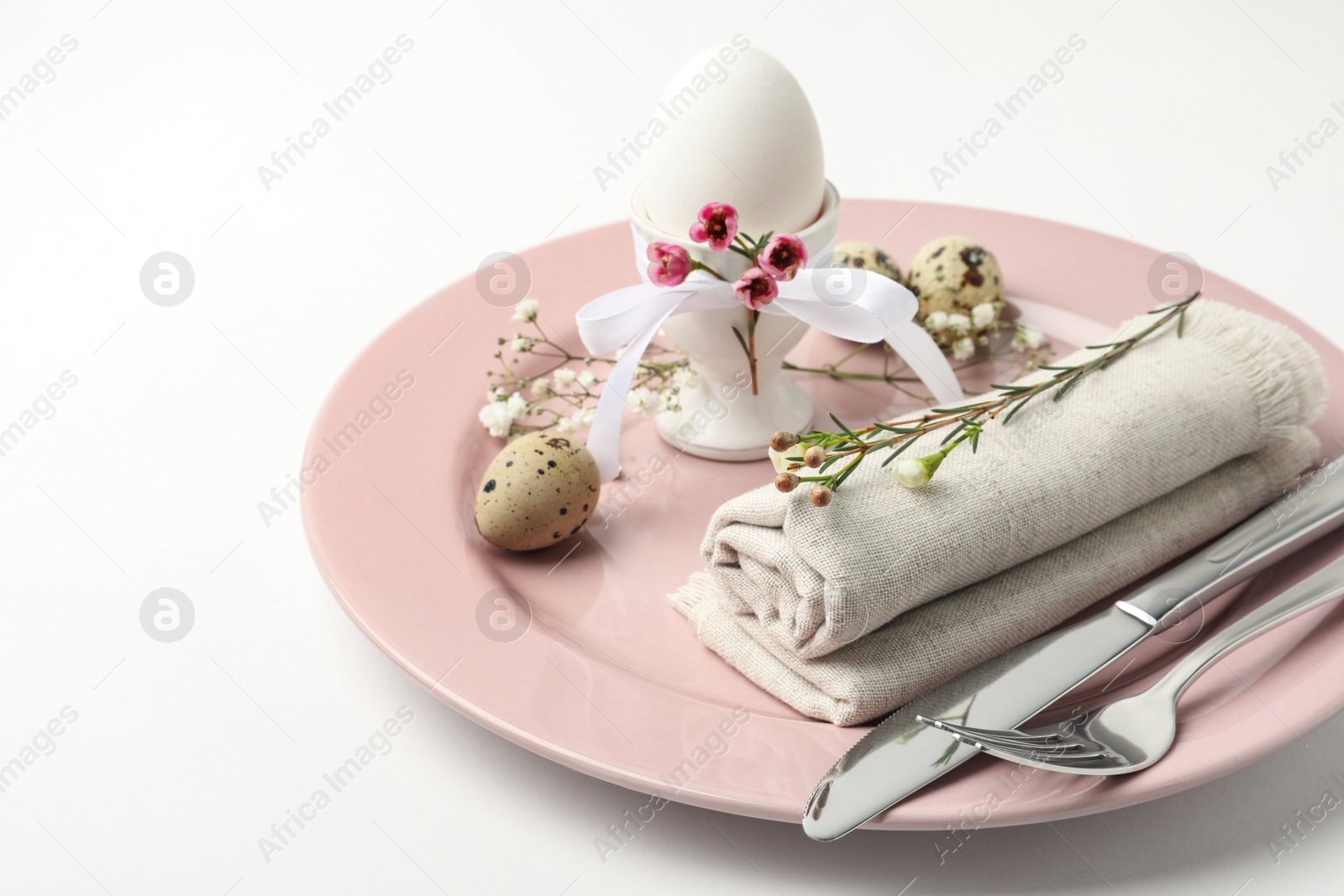 Photo of Festive Easter table setting with beautiful floral decor