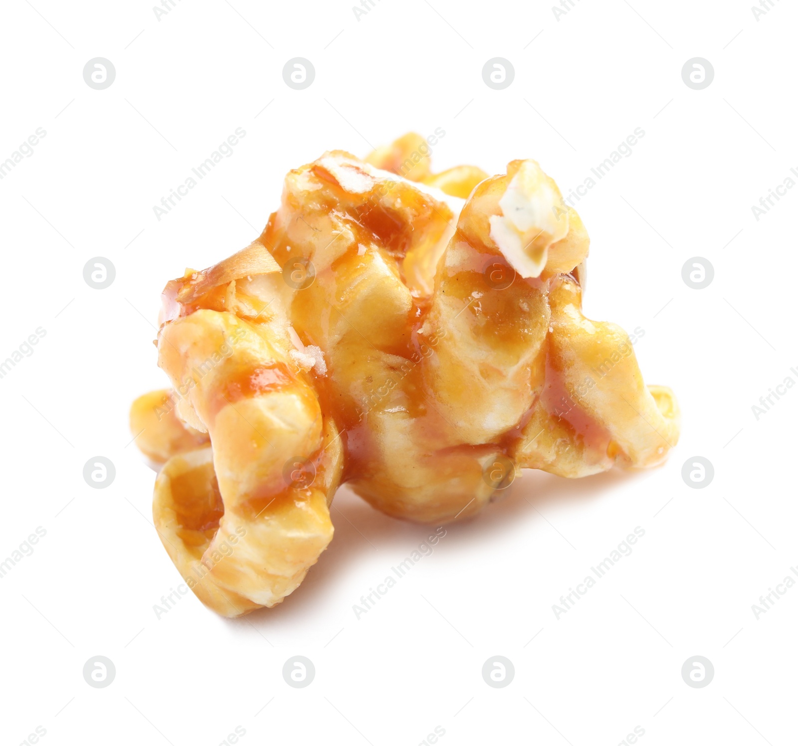 Photo of Delicious caramel popcorn on white background