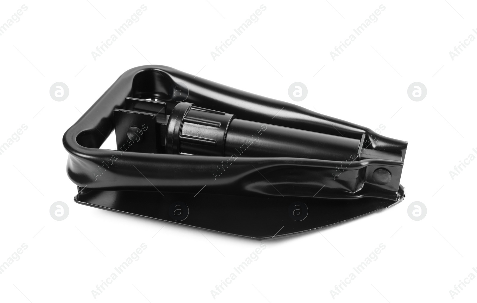 Photo of Foldable sapper shovel isolated on white. Military training equipment