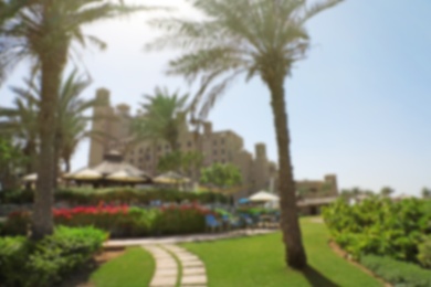 Photo of Blurred view of tropical resort on sunny day