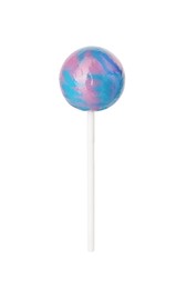 Photo of Tasty colorful lollipop isolated on white. Confectionery product