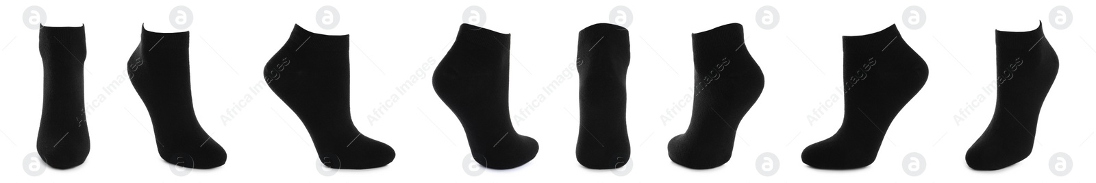 Image of Set with black socks on white background. Banner design