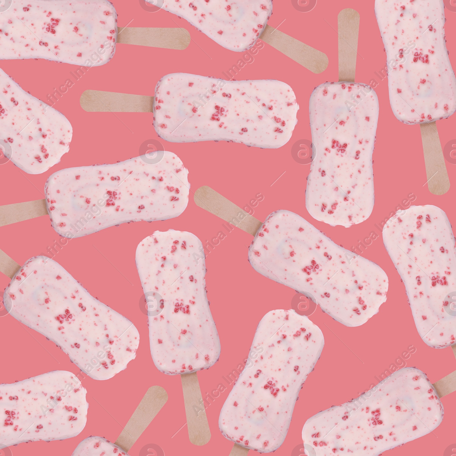 Image of Pattern with ice cream on pastel pink background