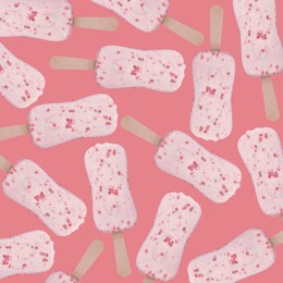 Pattern with ice cream on pastel pink background