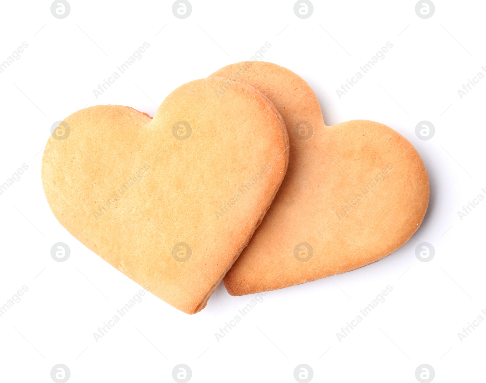 Photo of Heart shaped cookies on white background, top view