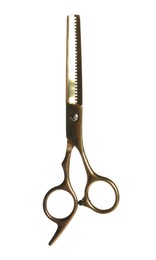 Professional hairdresser thinning scissors isolated on white. Haircut tool