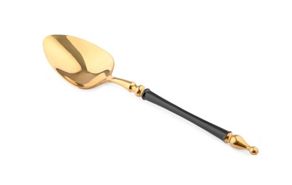 Elegant shiny golden spoon isolated on white