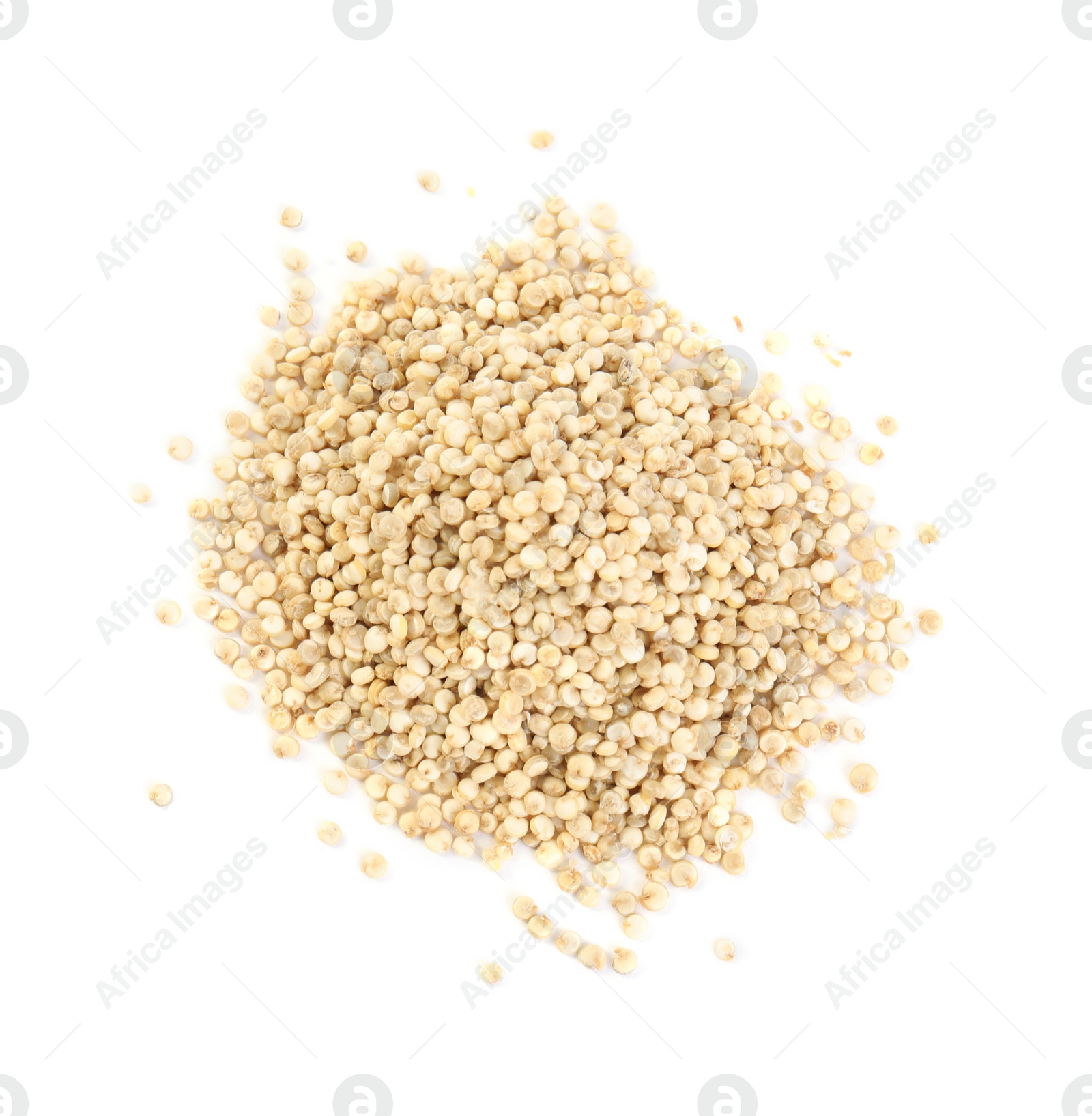 Photo of Pile of quinoa on white background, top view