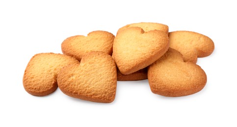 Tasty heart shaped Danish butter cookies isolated on white