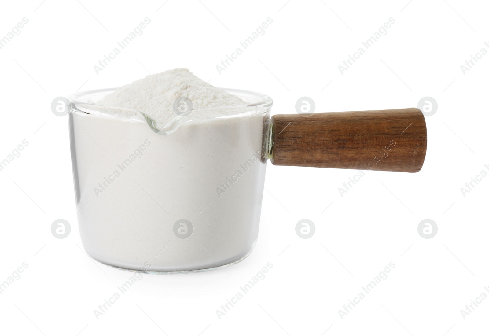 Photo of Baking powder in glass dish isolated on white