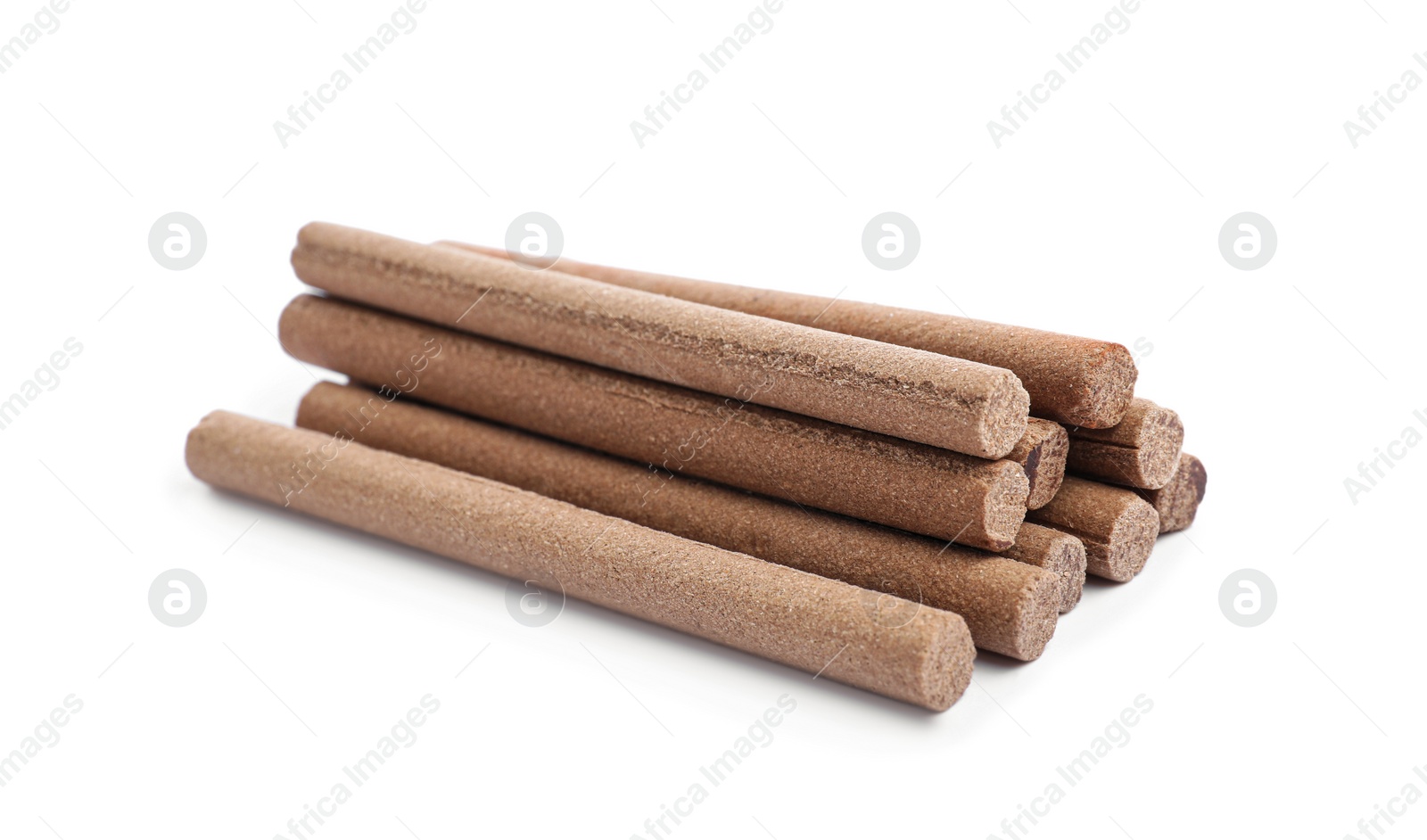 Photo of Many aromatic incense sticks on white background