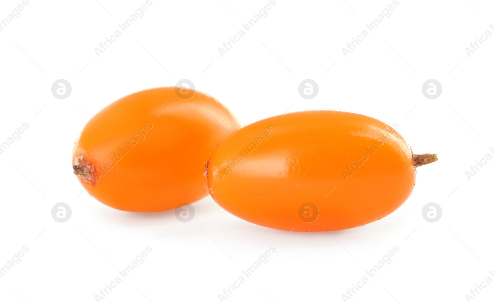 Photo of Fresh ripe sea buckthorn berries on white background