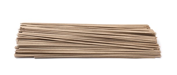 Uncooked buckwheat noodles (soba) isolated on white