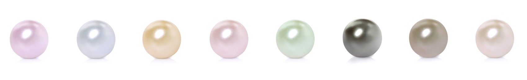 Image of Set with beautiful pearls on white background. Banner design