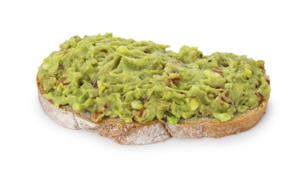 Photo of Delicious sandwich with guacamole isolated on white