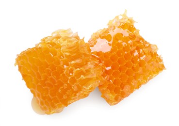 Photo of Natural honeycombs with tasty honey isolated on white