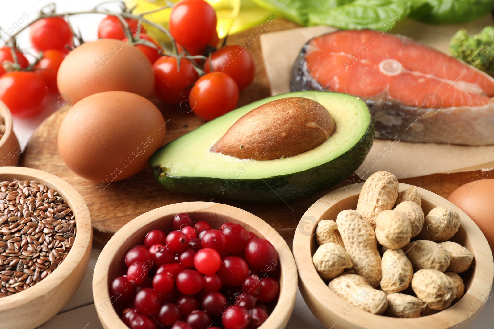 Photo of Many different healthy food on table, closeup