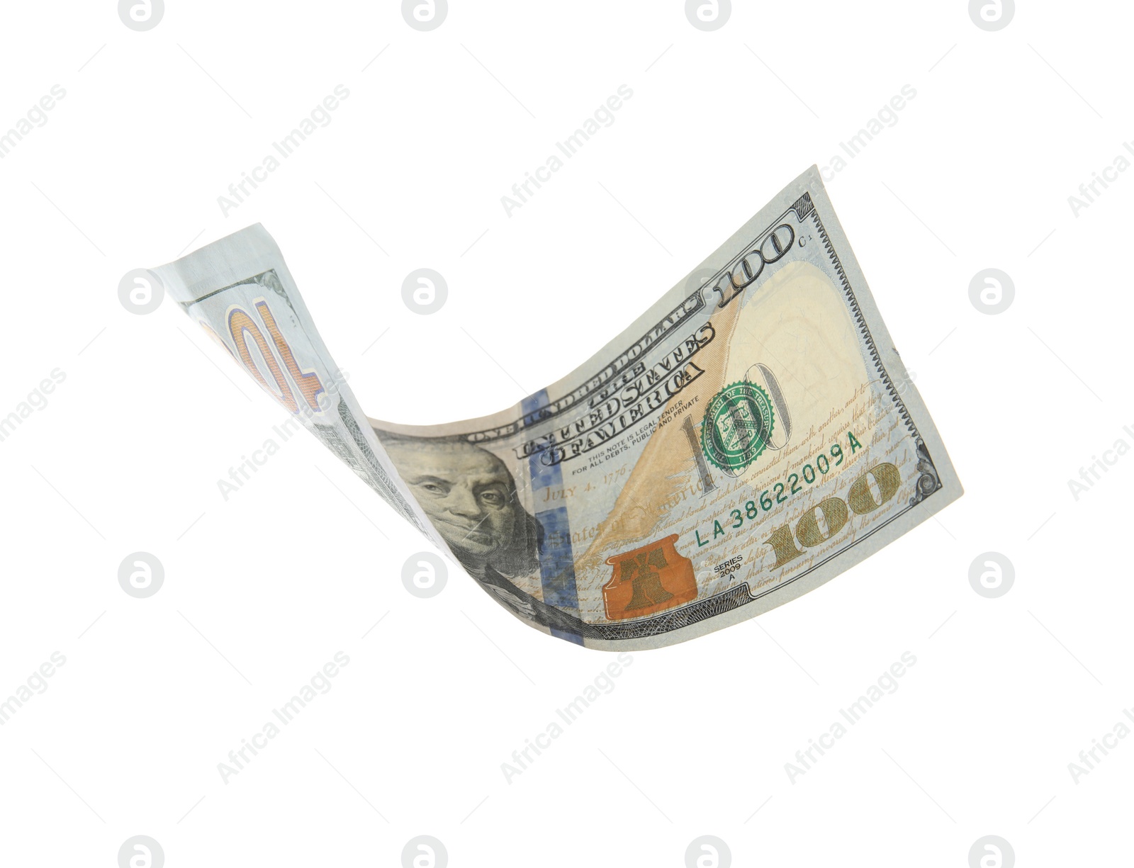 Photo of One hundred dollar banknote on white background. American national currency