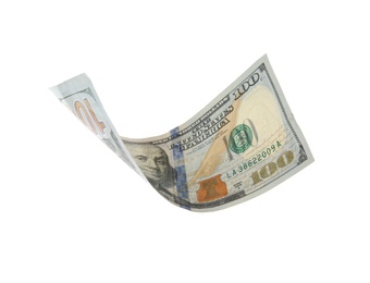 Photo of One hundred dollar banknote on white background. American national currency