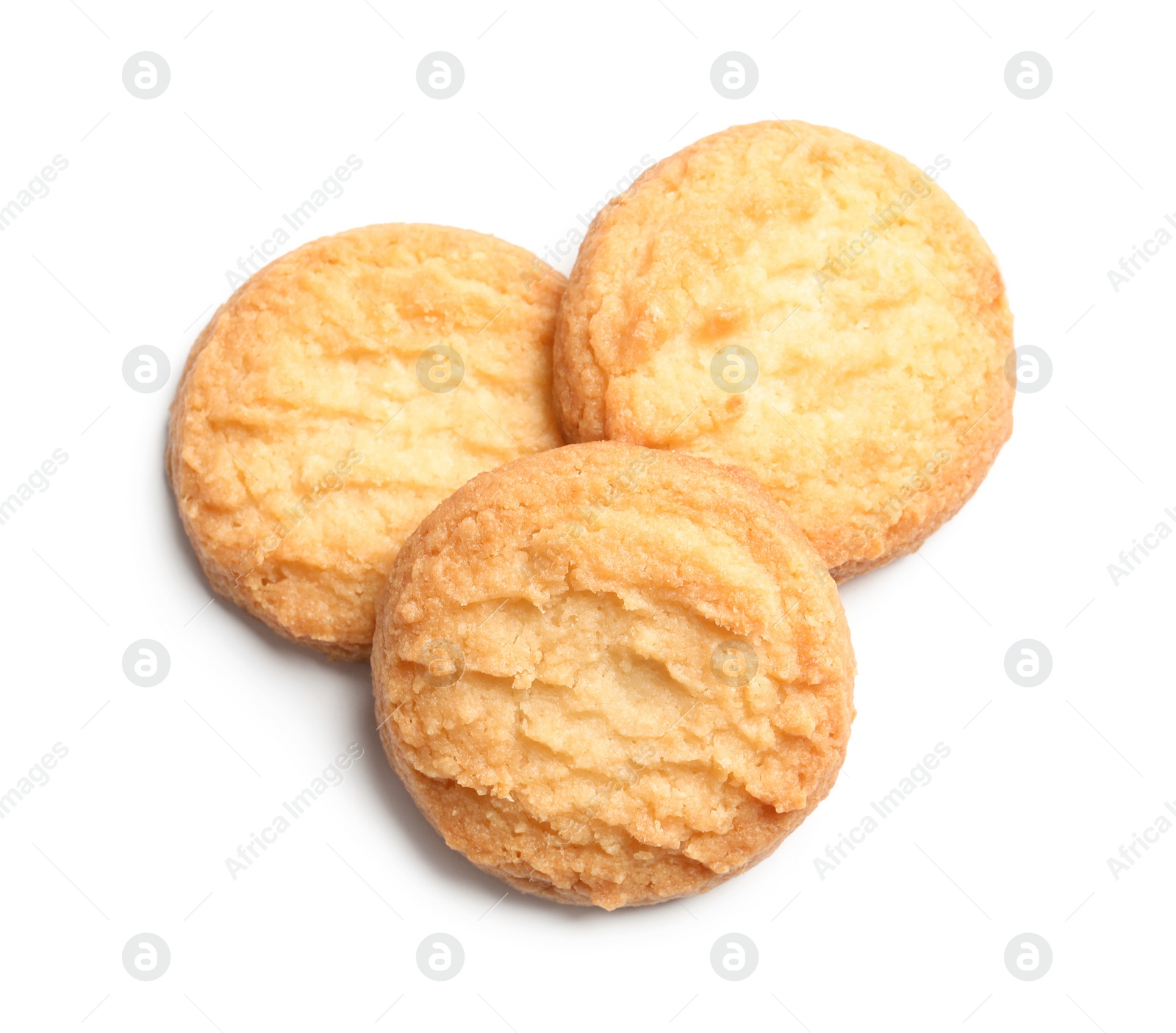 Photo of Tasty butter cookies isolated on white, top view