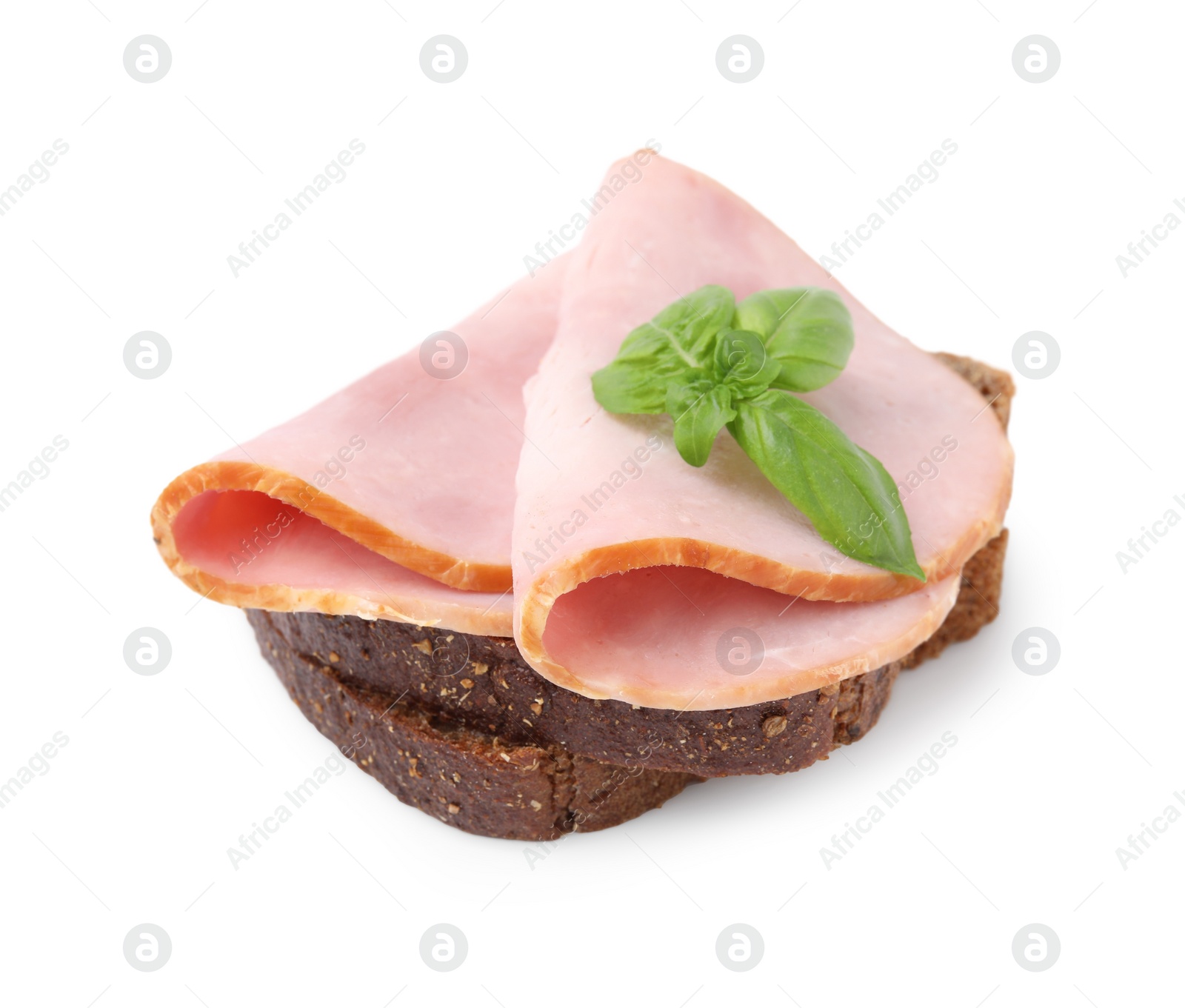 Photo of Delicious sandwich with ham isolated on white