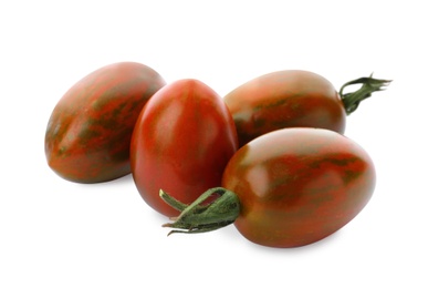 Photo of Fresh red grape tomatoes on white background