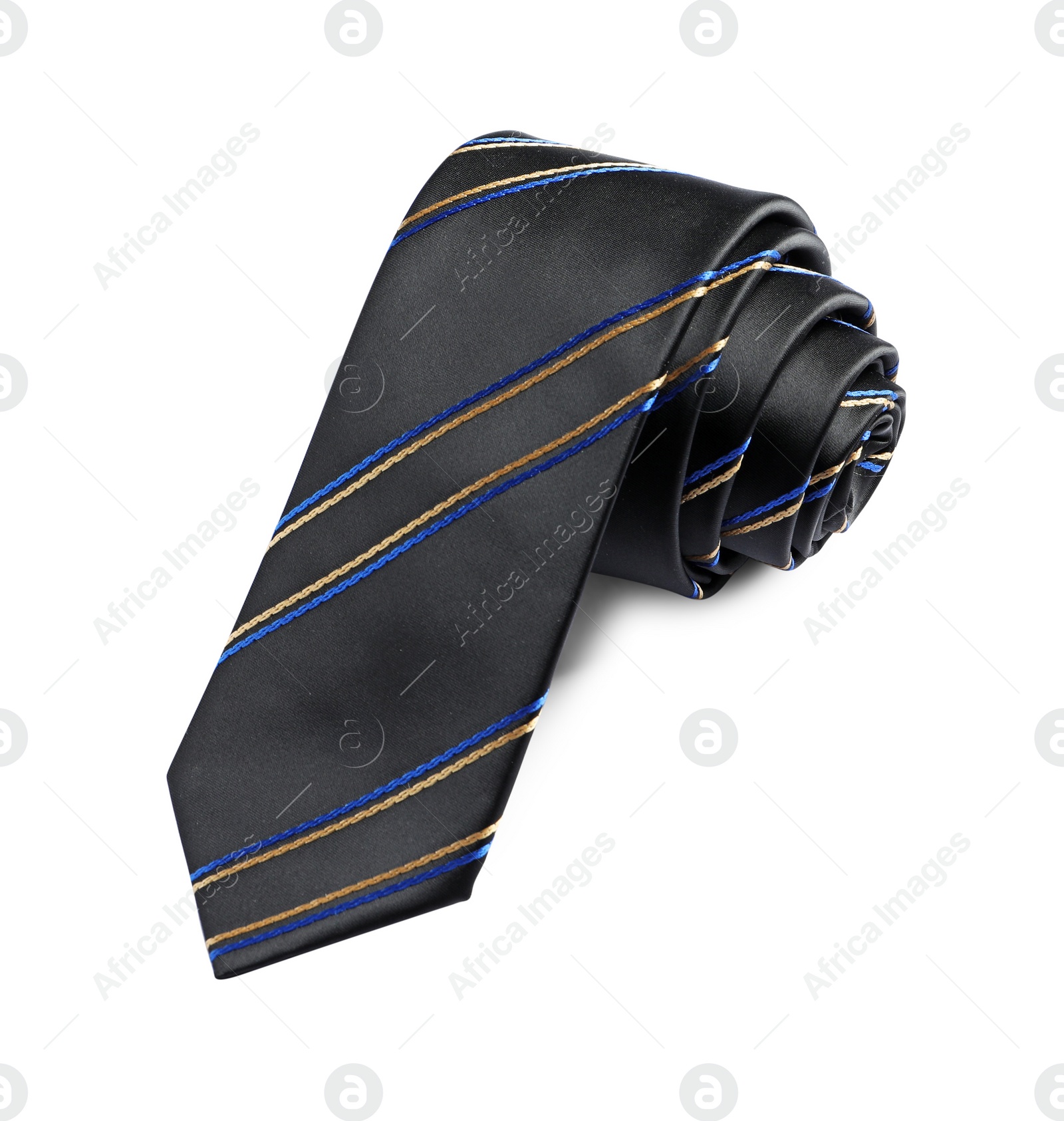 Photo of One striped necktie isolated on white. Men's accessory