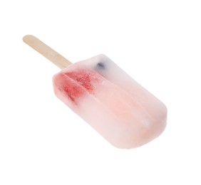 Tasty ice pop isolated on white. Fruit popsicle