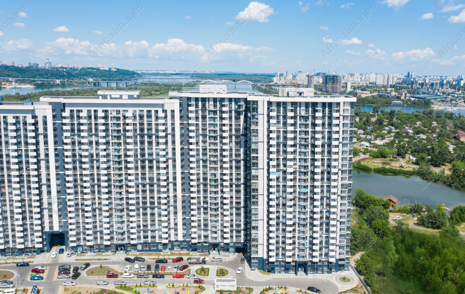 Image of Aerial view of modern buildings in city center